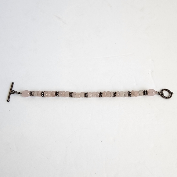 Vintage Rose Quartz Beaded Bracelet Silver Tone Feminine Dainty Barbie Pink - Picture 2 of 5